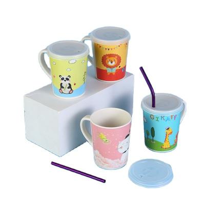 China Eco-friendly Reusable Cartoon Kids Bamboo Fiber Water Cup With Handle Baby Milk Cup for sale