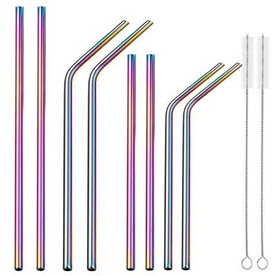 China Sustainable Factory Customized LOGO Environmentally Friendly Reusable 304 Stainless Steel Color Metal Drinking Straw With Cleaning Brush for sale