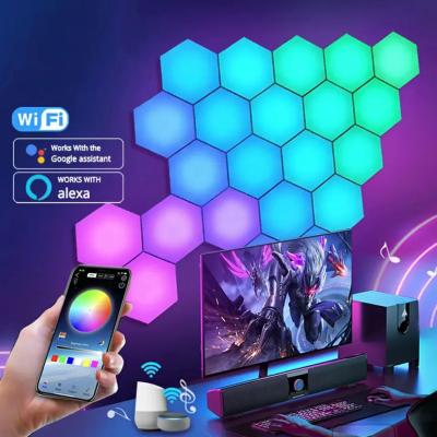 China Hexagon Modern Remote Control Cellular Light RGB Wall Lamp Bedroom Wall Lamp Voice Control APP Voice Light Set XRIVER Smart Quantum Light for sale