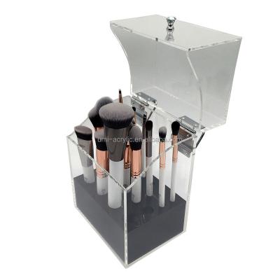 China Mordern Clear Dustproof Acrylic Makeup Brush Holder With Lid for sale