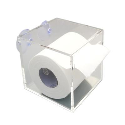 China Minimalist Wall Mount Clear Acrylic Toilet Paper Box With Magnetic Lid And Suction Cups for sale