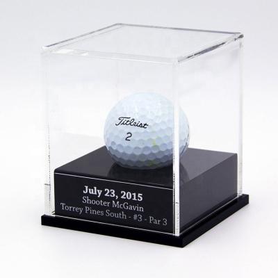 China Black Base Custom Size Clear Acrylic Golf Ball Display Box With Black Base for sale