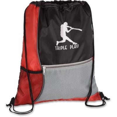 China Drawstring 210D Polyester Color Block Sportpack With Zipper Bag And Mesh Front Pocket for sale