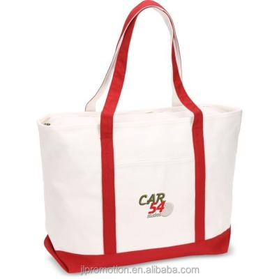 China Two-tone zippered top handled embroidered large heavy cotton canvas boat tote with easy reach slip pocket for sale