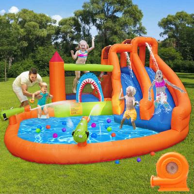 China Oxford Cloth Happy Lion Outdoor Inflatable Bouncer Toys Jump With Inflatable Water Slide Pool Castle Bounce House for sale