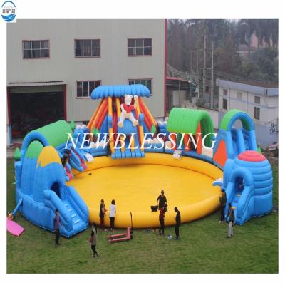 China Amusement Factory Customized Aquatic Inflatable Happy World Of Ice And Snow Park, Water Game With Slide And Pool for sale