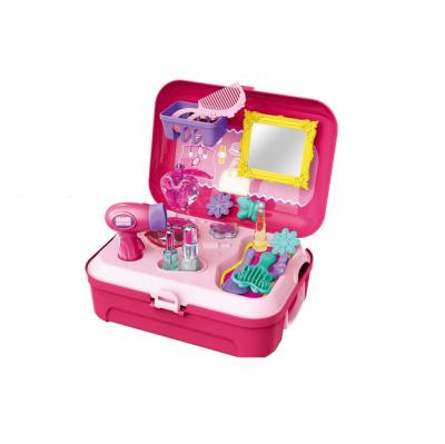 China Pretend Play Dress Up Mini Table Girl Toys Pretend Makeup Toys Set For Kids With Mirror In Portable Back Bags for sale