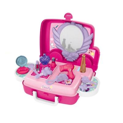 China Makeup Toys Cart 21 Pcs Children Girl Pretend Cosmetic Makeup Play Toys Cart With Mirrors And Makeup Accessories for sale