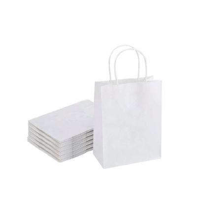 China Recyclable Wholesale Customized Take Away White Food Kraft Paper Bag With Handle for sale