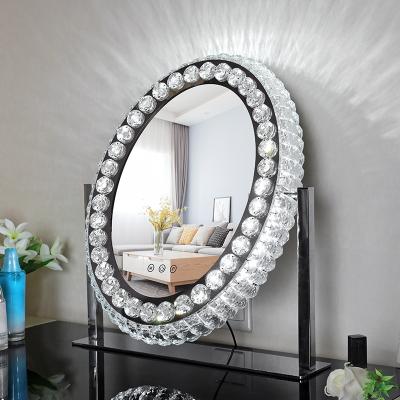 China Bedroom Decoration Ellipse Three Tone Light Led Crystal Makeup Mirror for sale