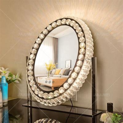 China Wholesale Oval Lighted Led Style Luxury Crystal Led Light Illuminated Makeup Vanity Mirror for sale