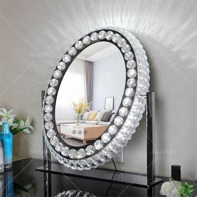 China Lighted Lighted Crystal Makeup Mirror Oval Retro Led Princess Decoration Makeup Mirror for sale