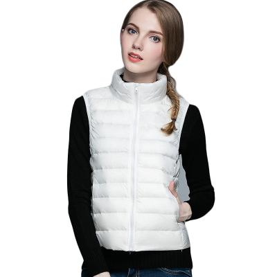 China Anti-wrinkle women down vest light weight sheer short casual fashion color comic collar down jacket coat for sale