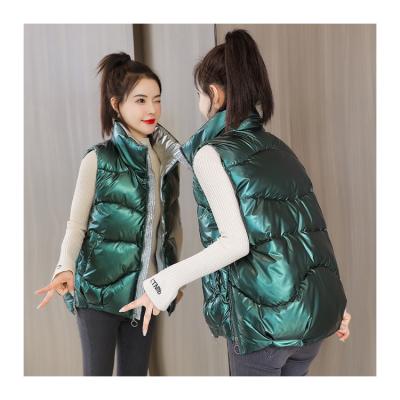 China New Design Windproof Down Collar Short Waterproof Warm Women's Stand Sleeveless Jacket for sale