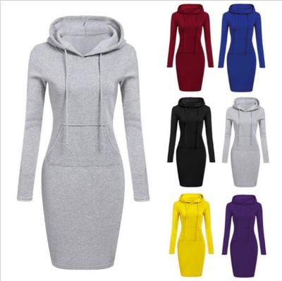 China Viable Women's Long Sleeve Pullover Fitted Sweatshirt Dress Plain Hoodie Women's Slim Casual Hooded Hoodies for sale