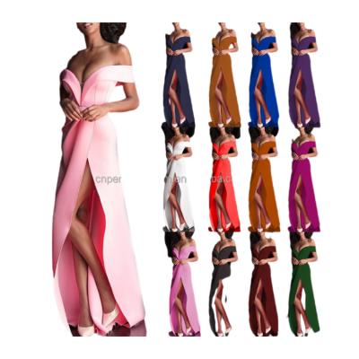 China Wholesale Fashion Women's Breathable Evening Dress For Party Foreign Trade Prom Simple Top Split Dress for sale