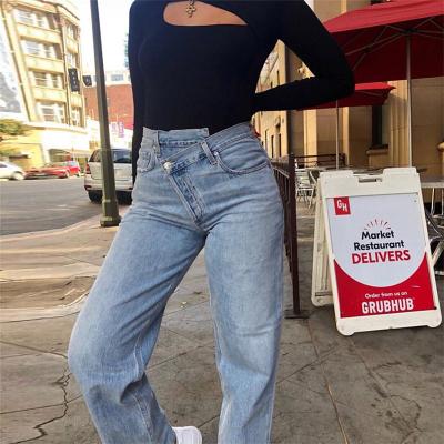 China 2021 Hot Selling Spring High Waist Fashionable Casual Button Breathable Straight-leg Loose Jeans For Women for sale