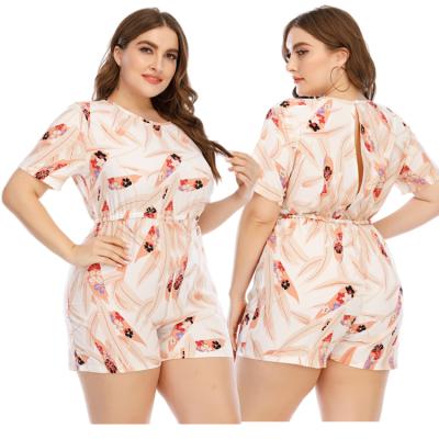 China 2021 Viable Wholesale High Quality Summer Clothing 4xl 5xl Floral Printed Plus Size Women Short Jumpsuit for sale