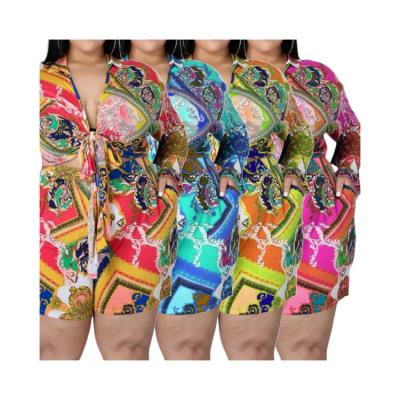 China 2021 Viable Wholesale High Quality Summer Clothing 4xl 5xl Floral Printed Plus Size Women Short Jumpsuit for sale