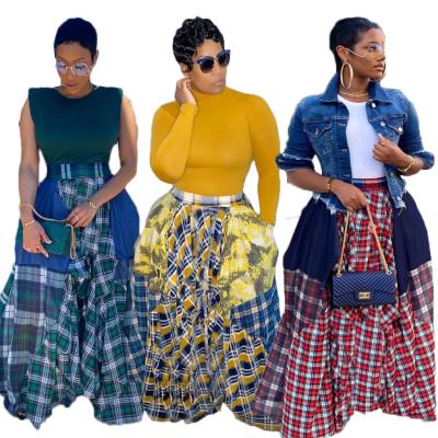 China New Design Vintage Plus Size Plus Size 4xl Maxi Skirt Ladies Asymmetrical Streetwear Chic Plaid Skirt High Waist for sale