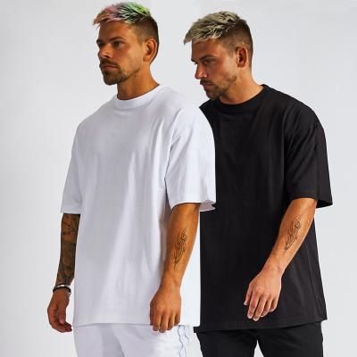 China Anti-wrinkle 2021 new design luxury quality cotton loose fit little drop shoulder brand white men's oversized T-shirt for sale