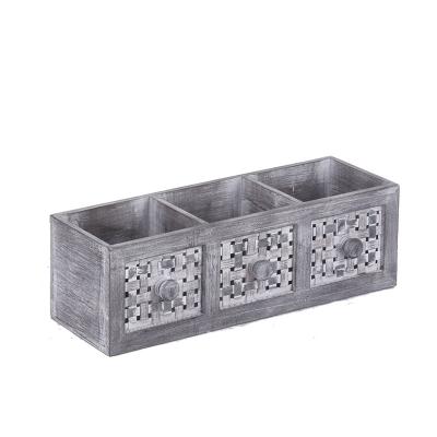 China Modern OEM Customize Three In One New Design Outdoor Garden Rectangular Planter Box Flower Pot Gray Raised Wooden Planter for sale