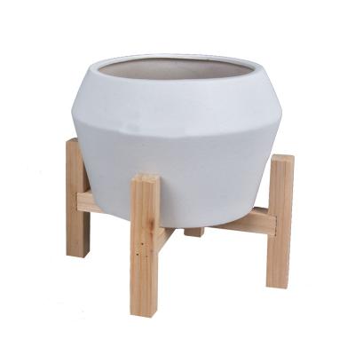 China Modern OEM Customize Manufacturers Wooden Indoor Outdoor European American Market White Ceramic Pot And Plant Racks for sale