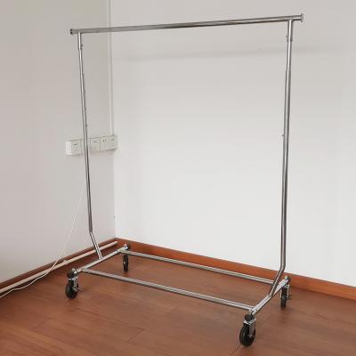 China Portable Single Sided Single Pole Rolling Metal Display Garment Rack Clothes Drying Racks for sale