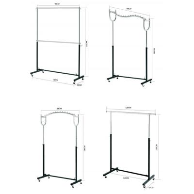 China Foshan Factory Single Sided Metal Display Garment Rack Portable Rolling Clothes Drying Double Pole Racks for sale