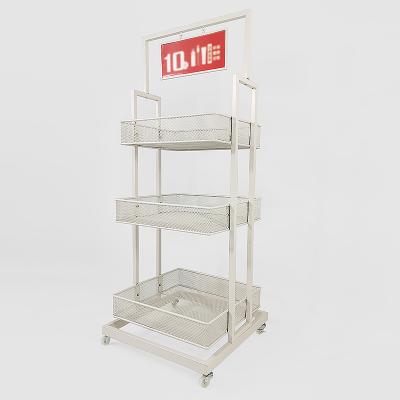 China Single Sided Supermarket Shelves Wire Metal Retail Black And White Grid Display Racks Display Shelf Net Bag for sale