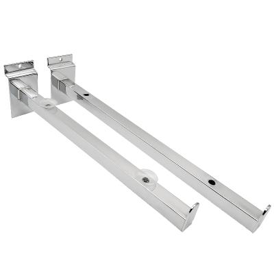 China Supermarket fixed bracket bulk metal chrome plated tube 2 hook hole square slatwall glass shelf bracket for sale