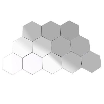 China Mirror 12PCS/Set Modern Decorative Acrylic Hexagon Wall Tile Sticker Self Adhesive Art Decor Stick On Mirrors UK for sale