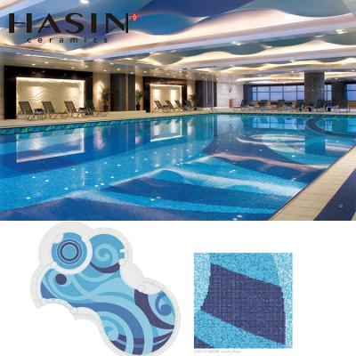 China Flooring Hasin Building Materials Swimming Pool Blue Glass Mosaic Mixed Mosaic Slab for sale