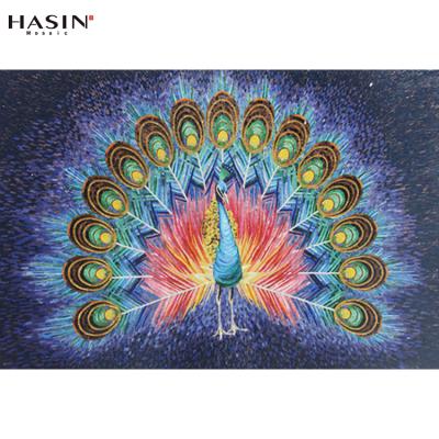 China New Hasin Pattern Glass Flooring Mosaic Wall Peacock Mosaic Pattern Wall Slab (Peacock Pattern) for sale