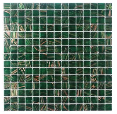 China Parquet Amazon Mussif Gold Design Mosaic Wall Cladding Green Glass Mosaic for sale