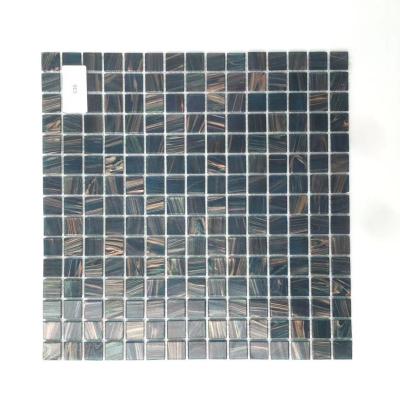 China New Craft Bathroom Parquet Mosaic Design Mosaic Design Indoor Dark Blue Lines Gold Floor And Wall Cladding for sale