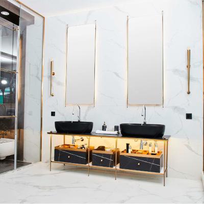 China Modern Bathroom Vanity Floor Standing Double Sink Bathroom Vanity Set 1 Set for sale