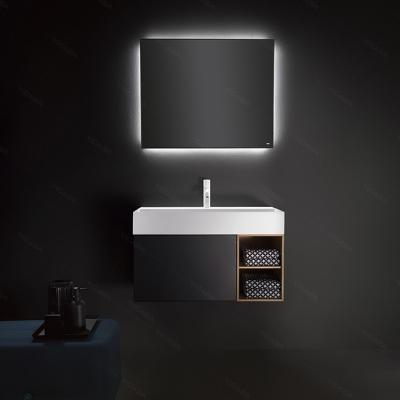 China Modern Dark Bathroom Cabinet Melamine Vanity Set Built-in Basin Cabinet with Bathroom Mirror Wall Mounted Bathroom Cabinet for sale