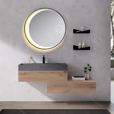 China Modern Style Bathroom Vanity Cabinets With Wood Veneer With Gray Cement Basin And Bathroom Basin Cabinet Vanity for sale