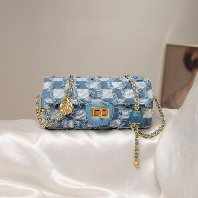 China New 2022 Fashion Denim Cloth Bags Fashion Small Jelly Chain Shoulder Girls Purses Around Mini Purse Classic Women Handbag for sale