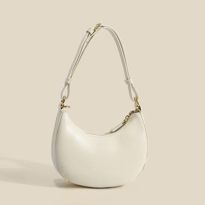 China 2021 New Fashion Simple Casual Shoulder Bag Half Moon Zipper Luxury Leather Bag Soft Armpit Bag for sale