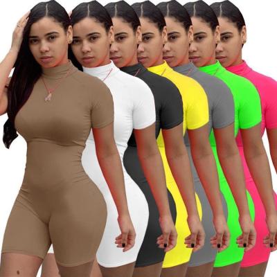 China Solid Women's Romper Summer Casual Viable Bodycon Playsuit Short Sleeve Jumpsuit Overalls For Common Wear Biker Shorts Joggers Femme for sale