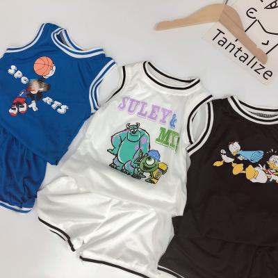 China 100% Cotton Summer Children's Vest Set Boy's Cartoon Ball Suit Tank Top Breathable Sleeveless Tracksuit for sale