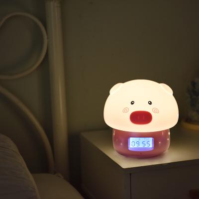 China Modern Children's Smart Silicone Pig Alarm Clock Led Charging Night Light for sale