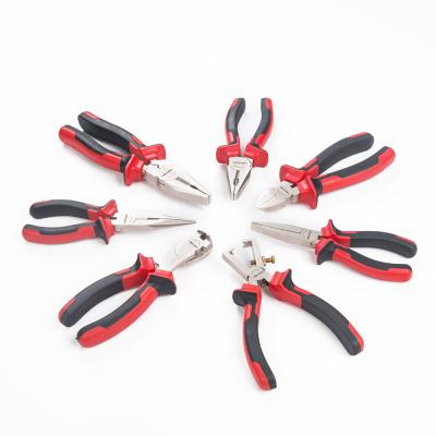 China MULTI FUNCTIONAL All Types CRV Pliers European Type Carbon Steel Double Colors Plastic Long Handle Diagonal Nose Wire Cutter Pliers for sale