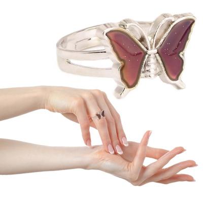 China FASHIONABLE Adjustable Size Mood Glitter Butterfly Vintage Ring Unique Temperature Control Color Animal Rings Shape Female Jewelry for sale