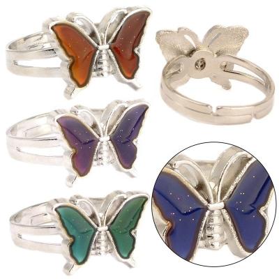 China FASHIONABLE Adjustable Size Mood Glitter Butterfly Vintage Ring Unique Temperature Control Color Animal Rings Shape Female Jewelry for sale