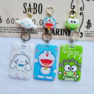 China 3D Anime Melody Kitty Badge Reel Ring Lanyard Keychain Plastic Bag Charm Carabiner Comics Keychains Stitch For Sanrio Badge Reel for sale