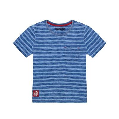 China Pure round neck wash indigo wick t-shirt stripes cotton kids boy short sleeve t-shirt boy's short sleeve t-shirt for sale