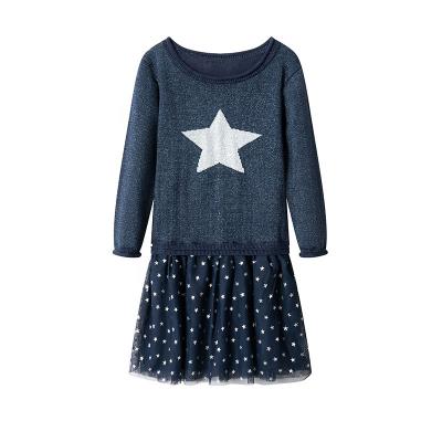 China Anti-pilling 20201hot selling round neck sweater dress jacquard printing children sweater dress for sale